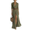 Women's Casual V-Neck Long Dress with High Side Split - Versatile Loose Fit Maxi Gown for Daily Wear