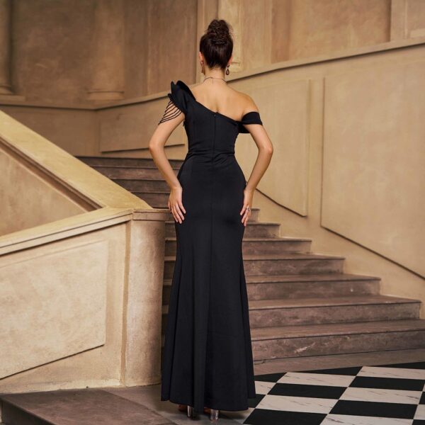 One-Shoulder Evening Gown With Beaded Arm Detail